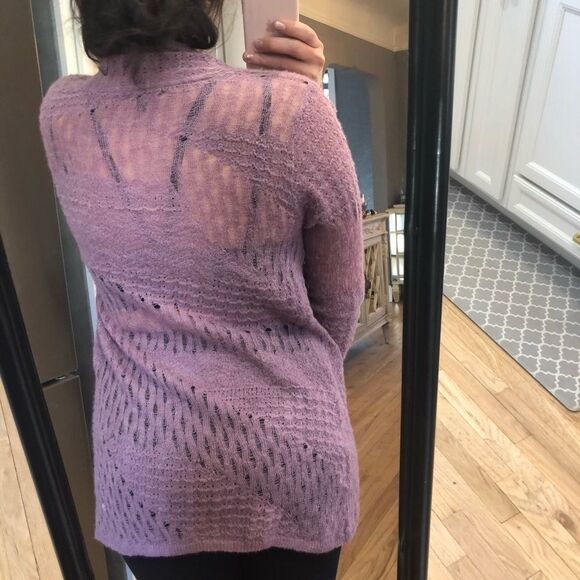 Eileen Fisher Open Knit Cardigan Sweater Light Purple Color S 100% baby Alpaca - Picture 3 of 7
